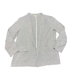 Eileen Fisher Petite Striped Blazer Jacket Open Front Career Gray White PL